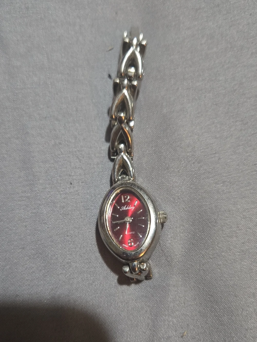 Ashley By 26 International Silver-Tone Bracelet Watch with Red Dial
